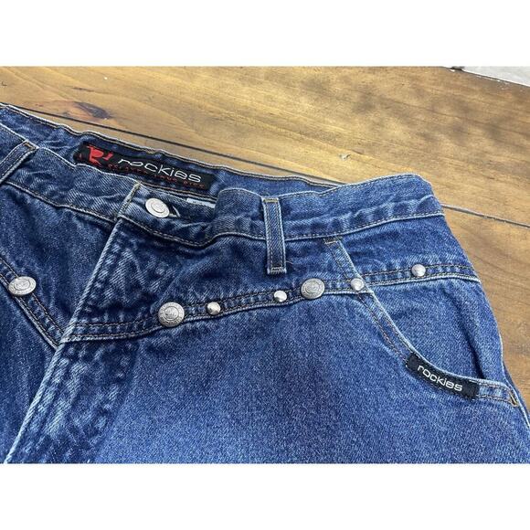 Vintage Rockies Western Mom High-waisted Bare Back Studded Blue Jeans 17/18 Long - Picture 5 of 11